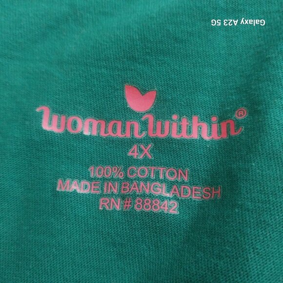 Woman Within Womens 4X Turquoise Short Sleeve Cotton T-Shirt - Picture 3 of 5